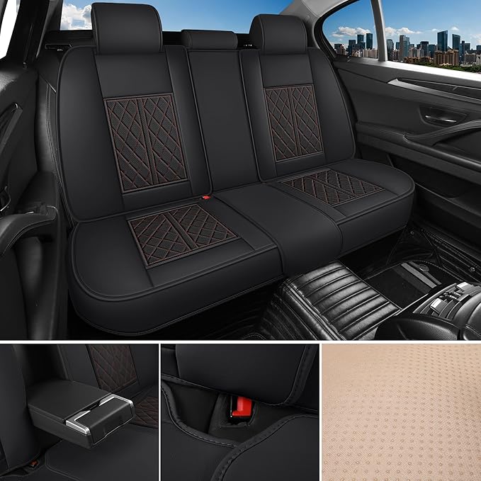 Automotive Seat Covers Universal Fit for Cars, SUV, Sedans, Anti-Slip Breathable (Black Redline, Full Set)