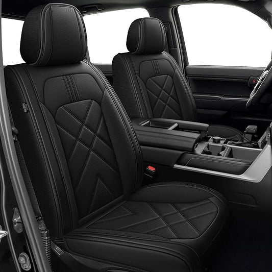 AOMSAZTO Seat Covers Custom Fit for 2022-2024 2025 2026 Toyota Tundra Crewmax Double Cab Breathable Leather Truck Car Front Seat Covers (Black)