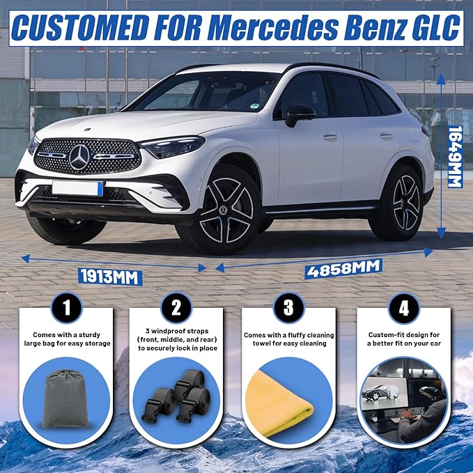 [2025 Upgrade] SUV Car Cover Custom Fit for Mercedes Benz GLC 300 350e (2016-2025), Waterproof All Weather for Automobiles Full Exterior Cover Rain Sun Snow UV Protector.