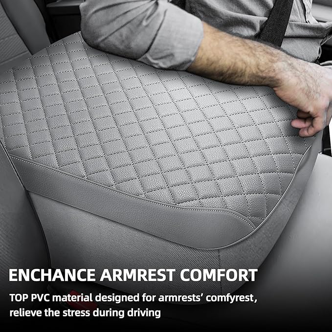 Center Console Cover Fit for 2002-2012 Ram 1500 2500 3500 Jump Seat Console, Comfortable Armrest Cover Protector Customized Car Accessories, Armrest Cushion Pad with Hidden Pocket (Gray)