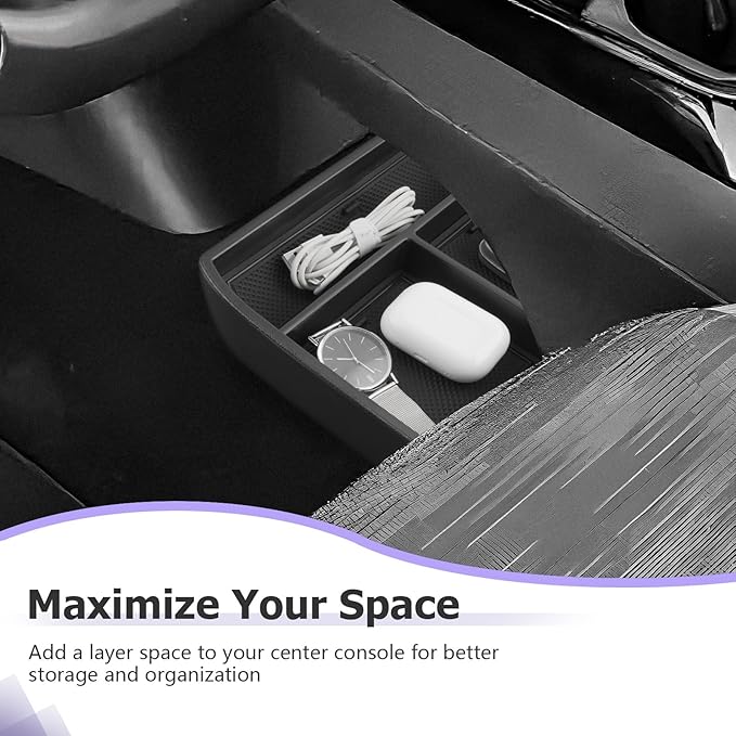 LUWU 2025 VW ID4 Lower Center Console Tray Storage Box for 2021 2022 2023 2024 2025 VW ID.4 Accessories 2025 ID 4 Armrest Console Organizer ABS Material Black-Trim