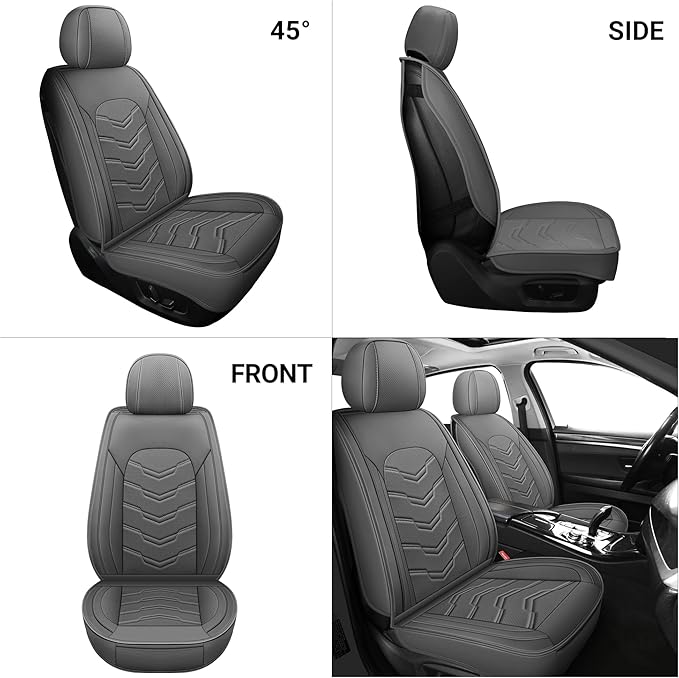 AOOG Leather Car Seat Covers Universal fit Most Sedans SUV Trucks (Front seat, Grey)