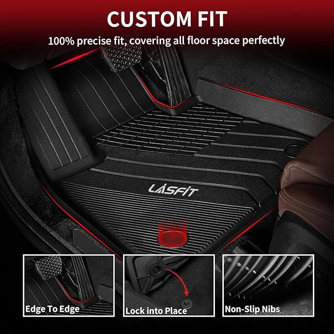 LASFIT Floor Mats&Trunk Mat Fit for BMW X5 2019-2024 2025 2026 40i/45e/50e/50i/M/M50i/M60i, All Weather TPE Custom Fit 1st&2nd Row Full Set Car Mats & Cargo Liner(Only for 5 Passengers), Black