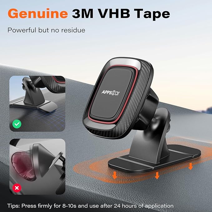 [2 Pack] Magnetic Phone Holder for Car, APPS2Car [Super Strong Magnet] Phone Mount for Car, Dashboard Magnetic Car Phone Holder Mount with Strong VHB Adhesive Mounting, Compatible with iPhone, Samsung