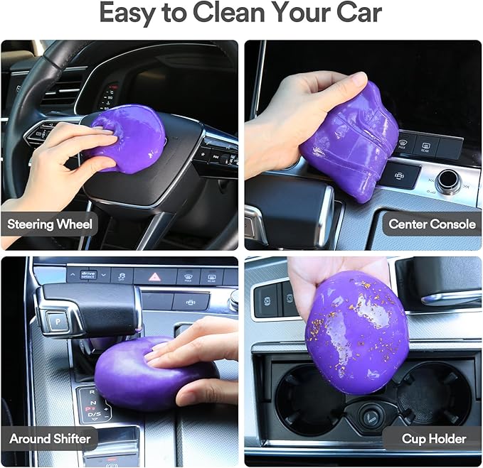 PULIDIKI Car Cleaning Gel for Car Cleaning Putty Car Putty Auto Detailing Tools Car Slime Cleaner Dust Cleaning Gel Car Interior Cleaner Car Accessories Purple Stocking Stuffers for Men Women 4Pack