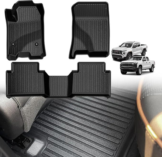 TripleAliners for Colorado & Canyon 2025 2024 2023 Floor Mats Crew Cab 1st & 2nd Row All Weather TPE Material Front Rear Full Set Liners Compatible with Chevy Colorado/GMC Canyon 2023-2025 Accessories