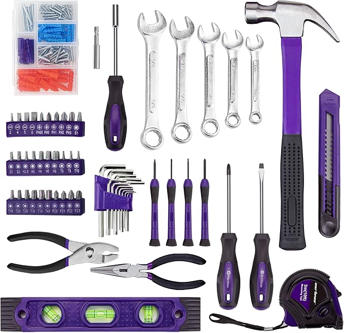 CARTMAN 152-Piece Basic Household Hand Tool Set,with Toolbox Storage Case, All Purpose Home Tool Kit Includes Essential Tools for Office College Repairs Purple