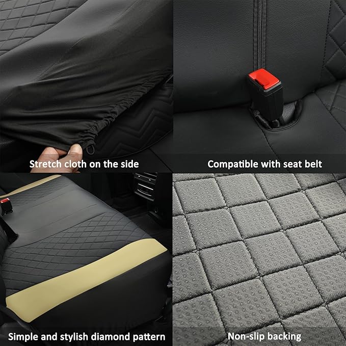 GIANT PANDA Rear Seat Covers for Nissan, Rogue Kicks Frontier Murano, Leather Back Seat Protectors (Beige+Black)