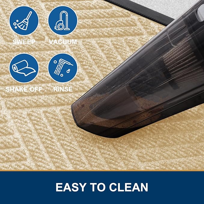 Smiry Front Door Mat Outside Entrance, Heavy Duty Outdoor Indoor Natural Rubber Doormat, Non Slip, Trap Dirt and Moisture, Easy Clean, Low Profile Patio Porch Entryway Mat, 59x35, Beige