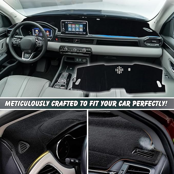 Non-Slip Dash Cover Dashboard Cover Mat Custom Fit Center Console Cover Sunshield Protector Pad Compatible with for Honda Pilot 2023 2024 2025 Accessories Pad (Without HUD) (Black Trim)