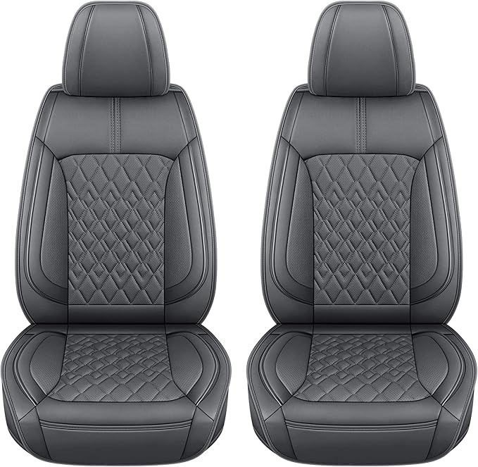 Pariitadin Leather Car Seat Covers Front Pair, Waterproof Breathable Faux Leather Automotive Seat Covers for Cars, Non-Slip Car Interior Covers Universal Fit Most Cars Sedans Trucks SUVs, Gray