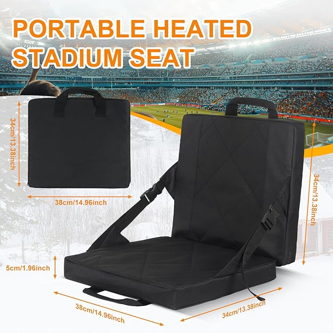 Portable Heated Seat Cushion 10000mAh Heated Stadium Seat Cushion Foldable Heated Seat Pad 3-Level Adjustable Temperature USB Powered and Lightweight for Outdoor Camping (Power Bank Included)