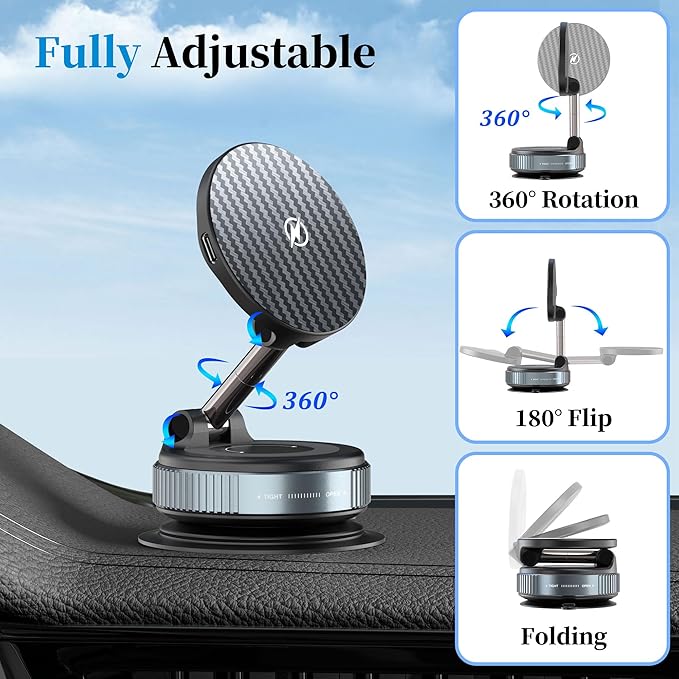 PlusAcc Vacuum Magnetic Phone Holder for Car (Charging)