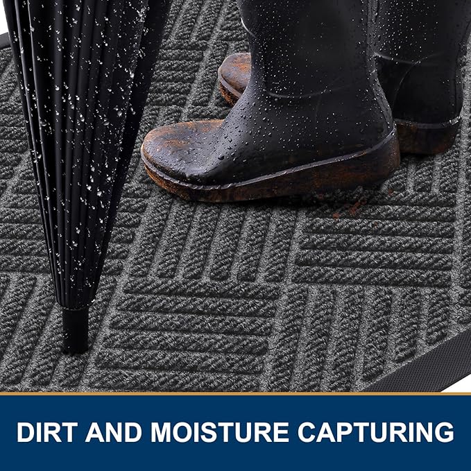 Smiry Front Door Mat Outside Entrance, Heavy Duty Outdoor Indoor Natural Rubber Doormat, Non Slip, Trap Dirt and Moisture, Easy Clean, Low Profile Patio Porch Entryway Mat, 47x32, Light Grey