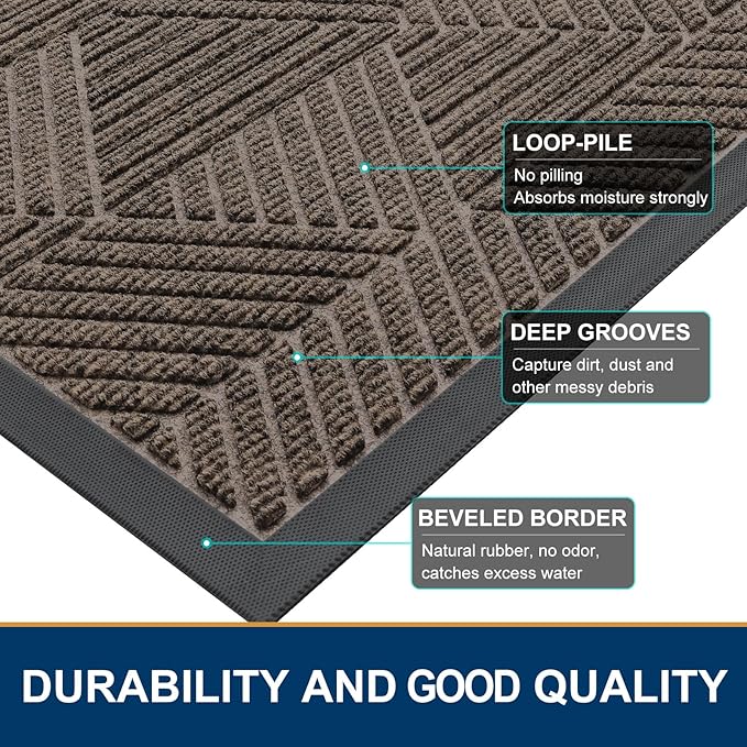 Smiry Front Door Mat Outside Entrance, Heavy Duty Sturdy Natural Rubber Doormat, Trap Dirt and Moisture, Easy Clean Low Profile Mats for Indoor Outdoor Entry, Irregular Triangle (36x24, Mixed Khaki)