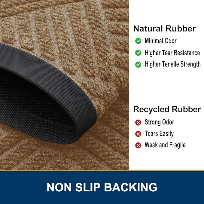 Smiry Front Door Mat Outside Entrance, Heavy Duty Outdoor Indoor Natural Rubber Doormat, Non Slip, Trap Dirt and Moisture, Easy Clean, Low Profile Patio Porch Entryway Mat, 47x32, Coffee