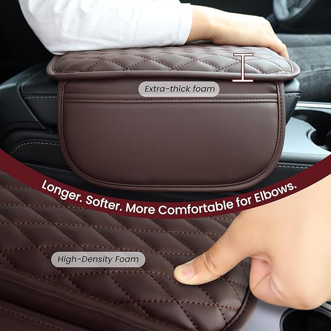 Upgraded Car Center Console Cover,Microfiber Leather Car Armrest Cover Cushion with 2 Storage Bags,Universal Car Armrest Storage Box Car Interior Accessories for Most Vehicles (Brown)