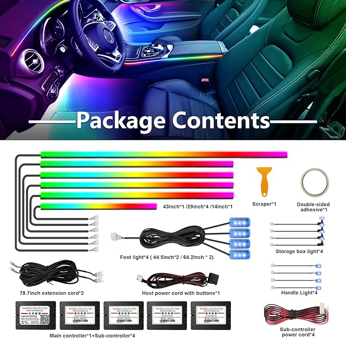 WEBUPAR Dreamcolor Acrylic Interior Car Lights - 18 in 1 RGB LED Strip Lights with APP Control and 213 Color Modes, Decorative Ambient Lighting Kits