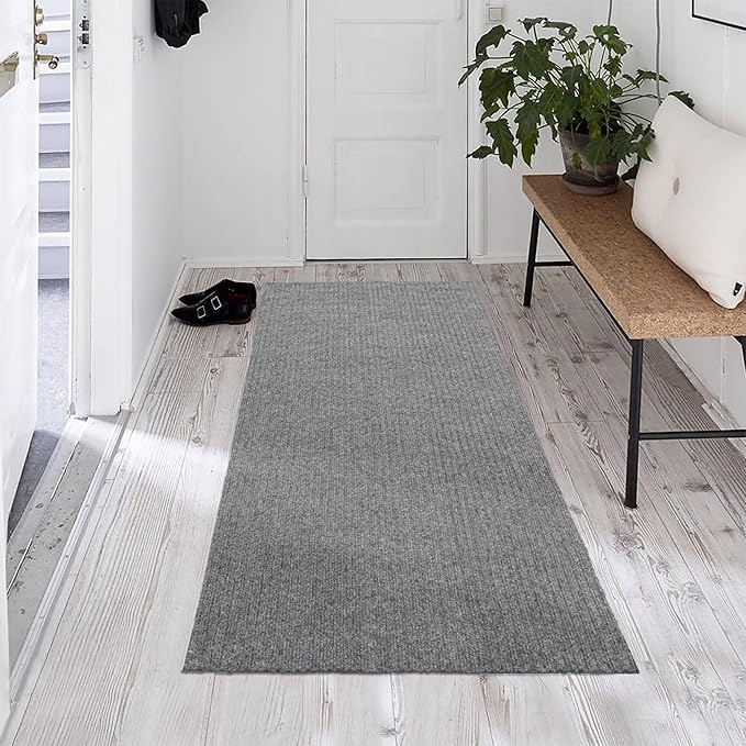 Ottomanson 2'7" x 5' Mud Mat Area Rug Scraper Carpet - Non-Slip, Dirt Trapping for Indoor & Outdoor Use - Ideal for Entryway, Garage, Kitchen, Patio & High-Traffic Areas, Gray