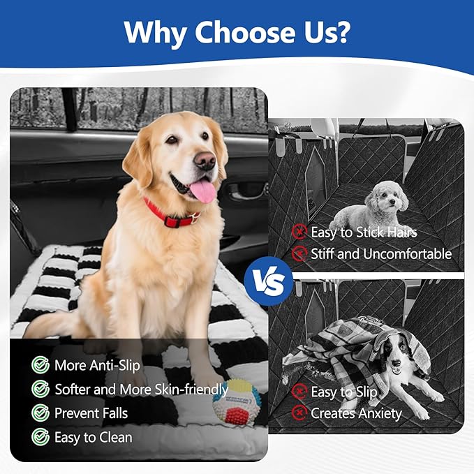 Thickened Dog Bed for Car Back Seat, Upgraded Bottom Non-Slip，Fits Hard Bottom car seat Cover for Dogs, Premium Mixed Color ，Dog Car Seat Cover