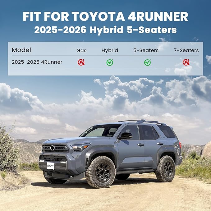 LASFIT Floor Mats for Toyota 4Runner 2025 2026 (Only Fit Hybrid), All Weather TPE Custom Fit Floor Liner for 4 Runner TRD/Limited/Platium 6th gen Front&Rear Car Mats, Black