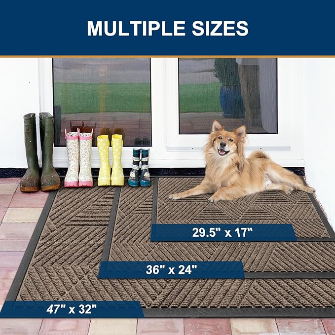 Smiry Front Door Mat Outside Entrance, Heavy Duty Sturdy Natural Rubber Doormat, Trap Dirt and Moisture, Easy Clean Low Profile Mats for Indoor Outdoor Entry, Irregular Triangle (36x24, Mixed Khaki)