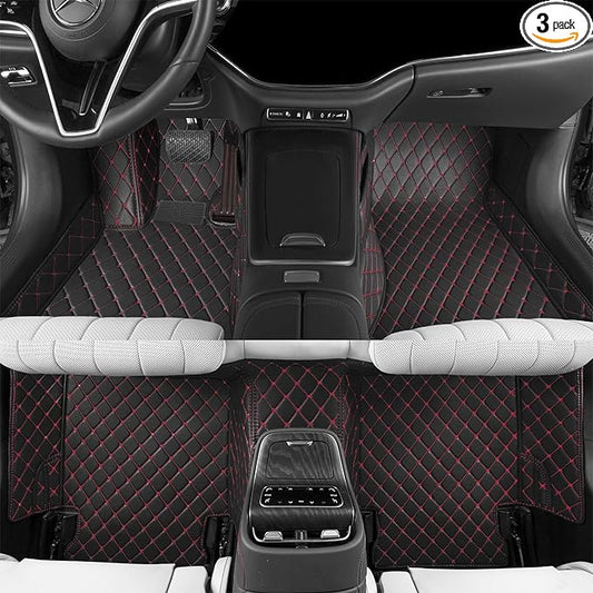 Luxury car Floor mats are for 99% of Vehicle Models,All Weather car Floor mats Provide Comprehensive Protection for Vehicles,Floor mats for car Personalized Customization! (Black red)