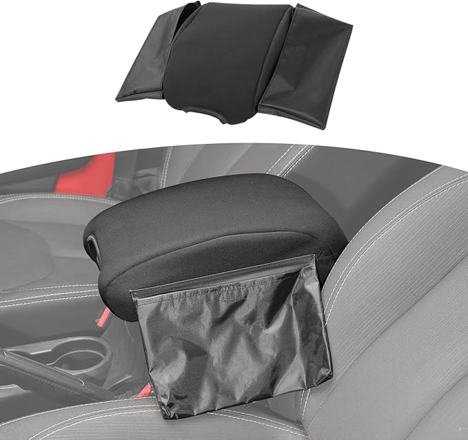 RT-TCZ for Jeep JK Center Console Armrest Pad Cover with Storage Bag for Jeep Wrangler JK JKU 2011-2017 Black Neoprene