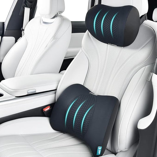 FLORICH Lumbar Support with Car headrest Back Pillow for Chair Headrest Pillow with Gel Memory Foam Massage Point Memory Foam Back Pillow for Office Chair(Light Black)