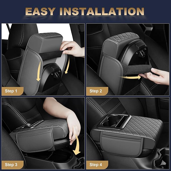 YORKNEIC Upgraded Car Center Console Cover with Cup Holder 2 Storage Bags - Faux Leather Arm Rest Cover Fit for Ford Bronco Sport,Middle Console Cover Multi-Functional Car armrest Cushion(Grey)