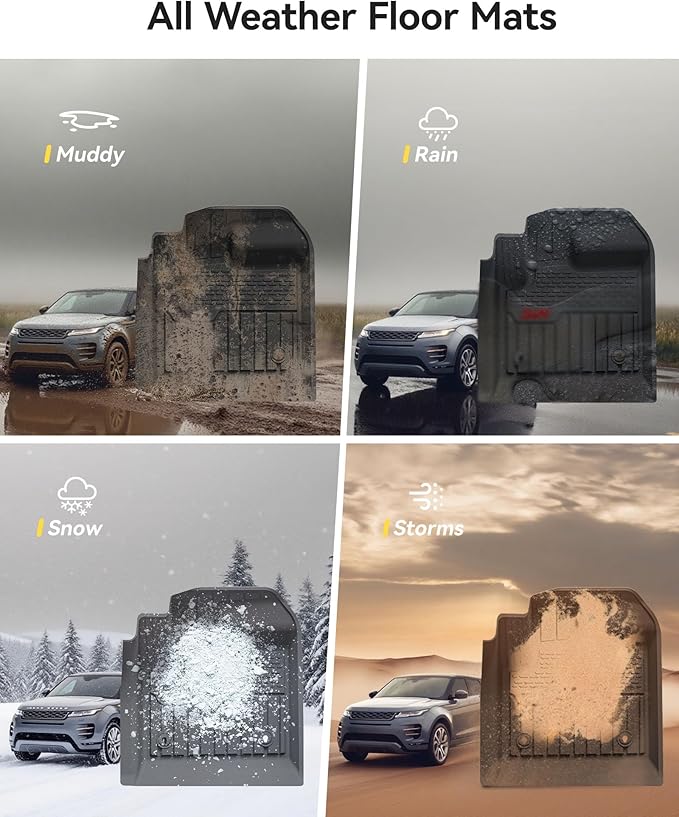 3W Floor Mats Fit for Land Rover/Range Rover Evoque 2020-2024 2025 2026, TPE All Weather Custom Fit Floor Liner,1st & 2nd Row Full Set TPE All-Weather Car Mats with Red Logo, Black