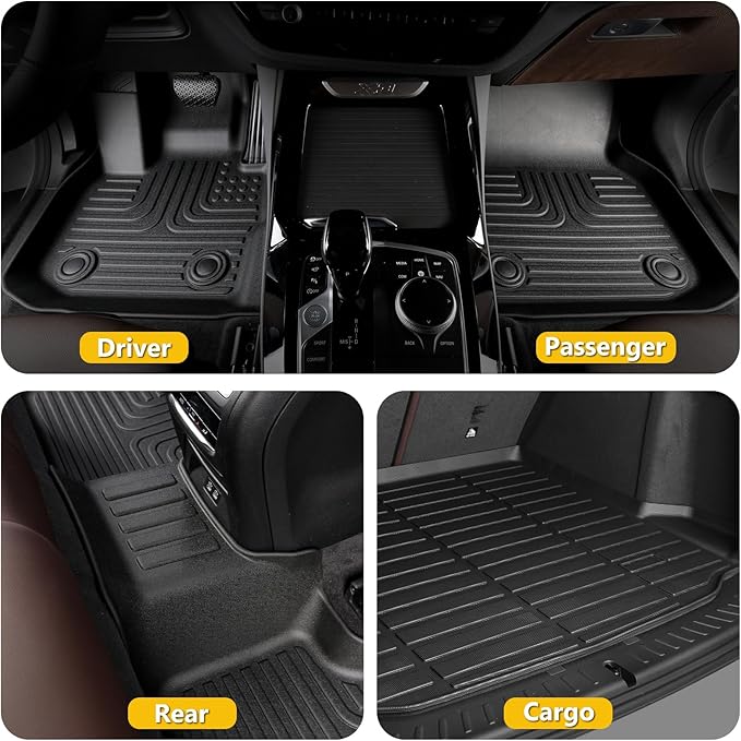 Floor Mats & Cargo Liner for Nissan Ariya 2023-2025 All Weather Automotive TPE Liners Set Anti-Slip Waterproof Floor Liners Accessories (Car Mats+Trunk Mat) Black