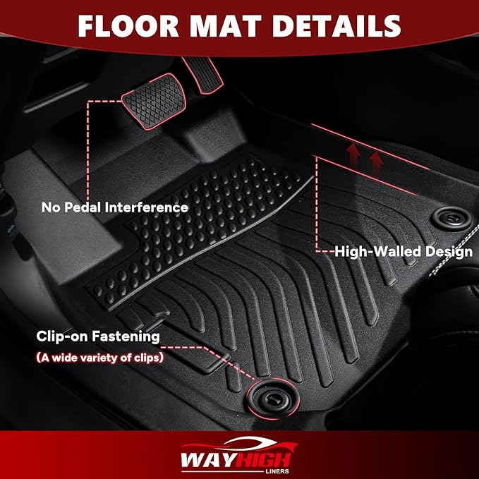 Wayhigh-All Weather Floor Mats Fit for 2020-2025 Ford Explorer 7 Seats TPE Car Mats Waterproof Heavy Duty Rubber Floor Liners for Explorer Accessories Custom Fit Black Liners