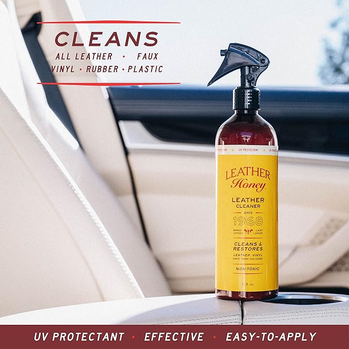 Leather Honey Cleaner and Conditioner Bundle with 16oz Spray Cleaner with UV Protectant and 8oz Conditioner