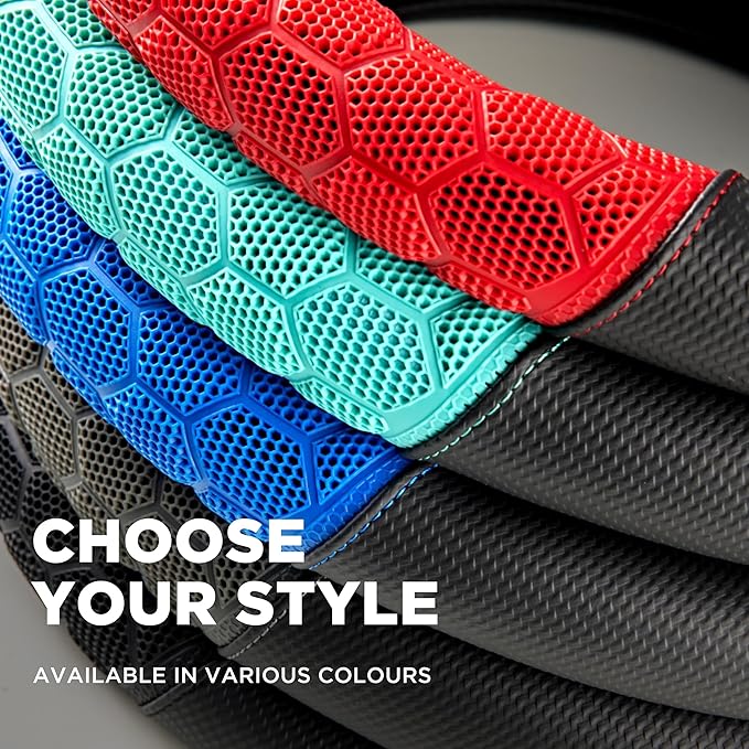 PIC AUTO Massage Steering Wheel Cover, Red Football Pattern Material Spliced Leather Car Steering Wheel Protector, Car Interior Accessories, Universal Fit 14.5"-15.5" for Cars, Trucks, Van, SUV