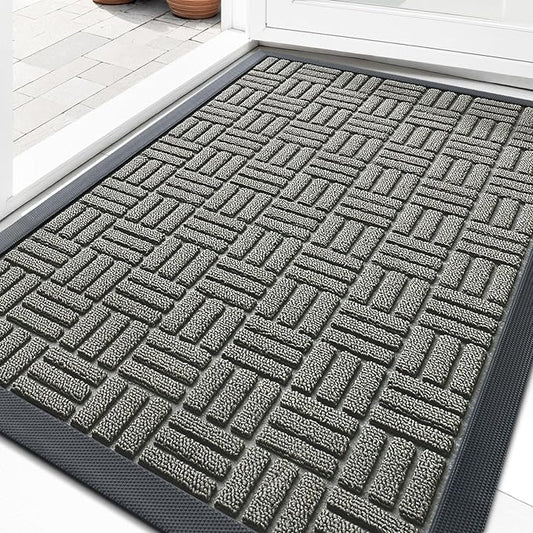 OLANLY Front Door Mat Outside Entrance 33x21, Absorbent, Heavy Duty Sturdy Natural Rubber Doormat Indoor Outdoor, Non-Slip, Stain and Fade Resistant, Low Profile Floor Mat for Entryway, Modern Gray