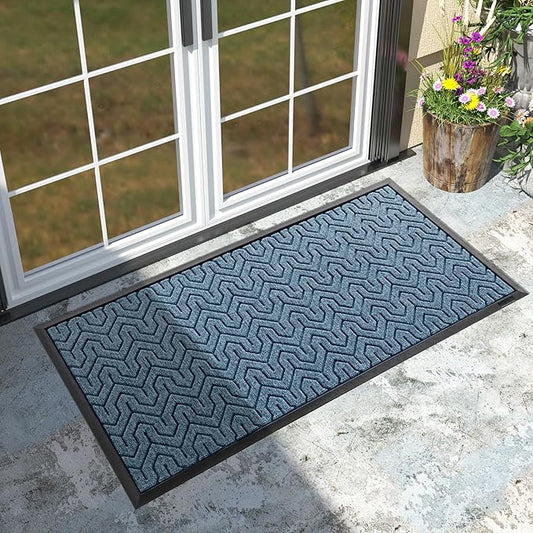 Yimobra Large Door Mat Outside Entrance 47x24, Waterproof Heavy Duty Outdoor Mats for Front Door, Non Slip Rubber Entry Mat for Garage Patio Indoor, Easy Clean, Mix Blue