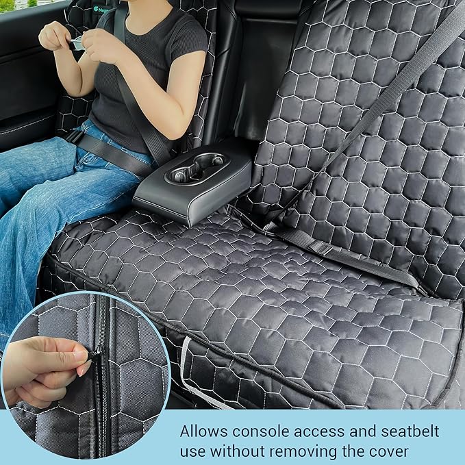 Dog Seat Covers for Tesla Model Y, Heavy Duty Bench Seat Cover with Headrest for Model Y, Non Slip Waterproof Back Seat Cover for Cars Armrest Compatible Car Seat Protector for Kids and Dogs