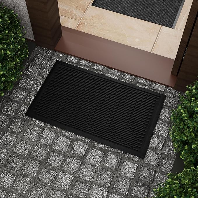 Ottomanson Heavy Duty Rubber Floor Mat – Non-Slip, Waterproof, Easy to Clean – Utility Rug for Entryway, Kitchen, Garage, or Patio – Stain Resistant, Hose Washable – 18" x 30", Black