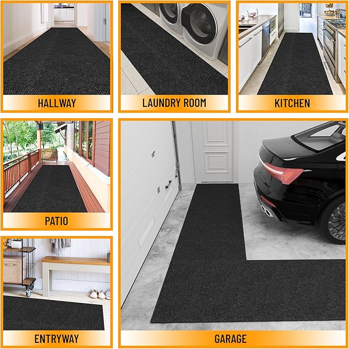 Ottomanson Mud Mat 2' x 3' - 2 Pack Entryway Rug -Non-Slip Scraper Doormat for Muddy Paws, Dirt Trapping Indoor/Outdoor Mat for High-Traffic Areas, Kitchen, Garage, Patio, Black