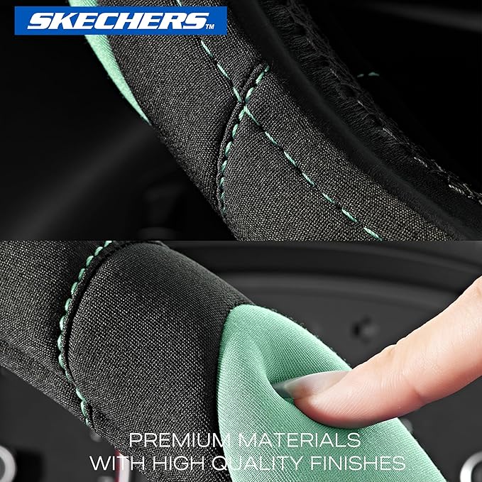 Skechers Memory Foam Steering Wheel Cover, Car Steering Wheel Cover,14.5-15inch Anti-Slip Safety Comfortable Desgin, Universal Accessory for Diverse Cars, Truck,SUV (Black & Green)