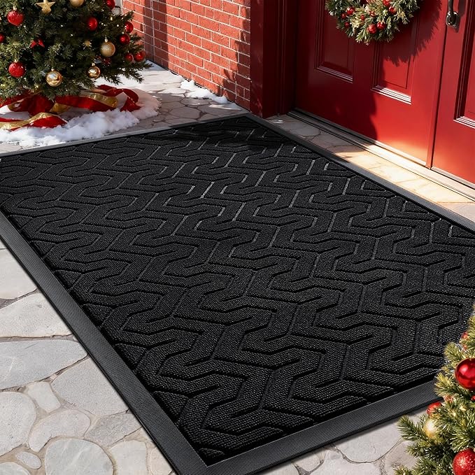 Yimobra Front Door Mat Outside Entrance 29.5x17, Waterproof Heavy Duty Outdoor Mats for Front Door, Non Slip Rubber Entry Mat for Garage Patio Indoor, Black