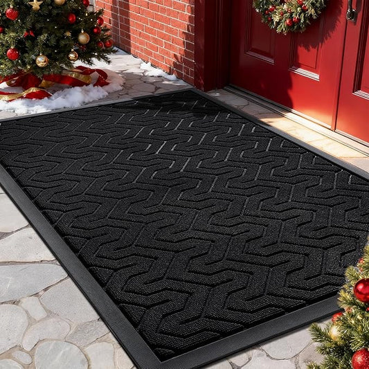 Yimobra Front Door Mat Outside Entrance 29.5x17, Waterproof Heavy Duty Outdoor Mats for Front Door, Non Slip Rubber Entry Mat for Garage Patio Indoor, Black