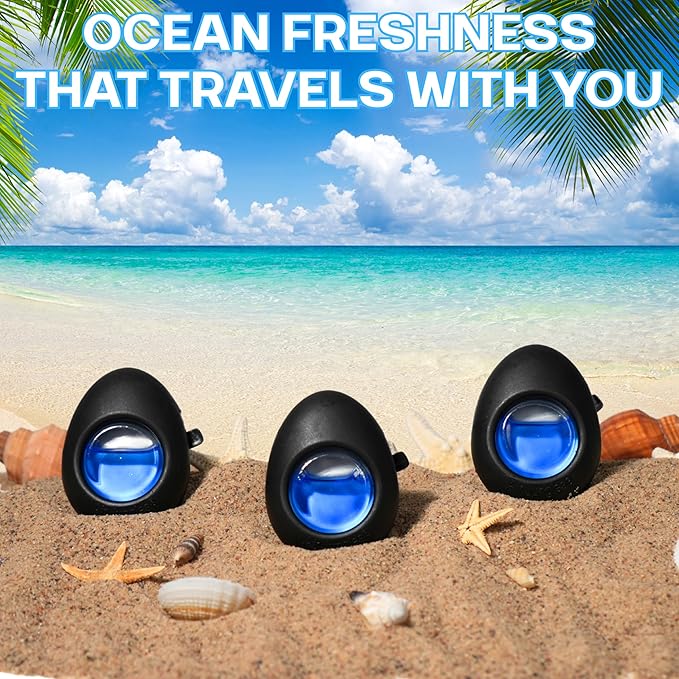 Air Jungles Car Air Freshener Vent Clip 3 Count, Ocean Scent, 4 ml Each, Long-Lasting Car Odor Eliminator, Easy Clip-On Design, Up to 90 Days Freshness for Cars, Trucks, and SUVs