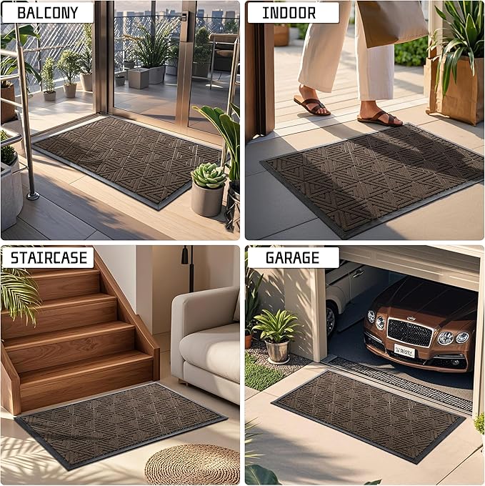 Yimobra Large Door Mat 47x32, All-Weather Waterproof Non-Slip Welcome Matt Outdoor, Heavy Duty Non Slip Doormat for Entryway for Patio and Garage Indoor, Easy Clean, Brown