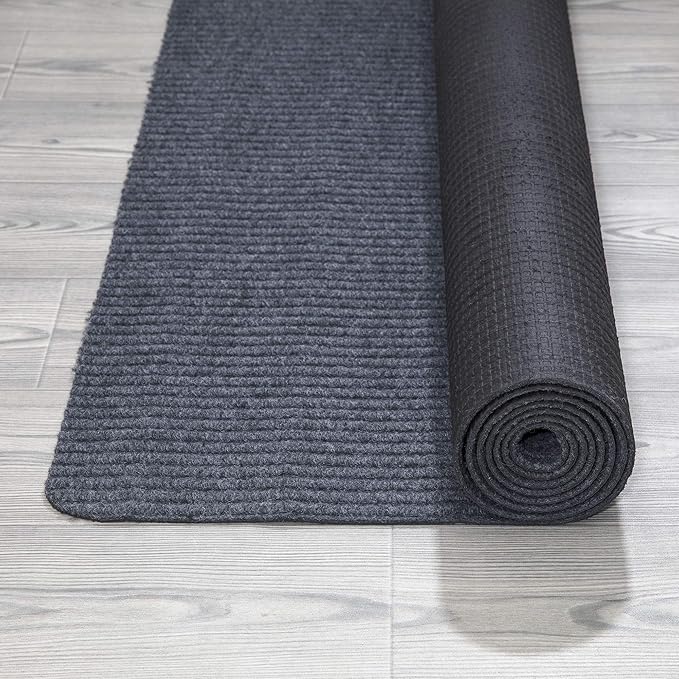 Ottomanson 5' x 6'6" Mud Mat Area Rug Scraper Carpet - Non-Slip, Dirt Trapping for Indoor & Outdoor Use - Ideal for Entryway, Garage, Kitchen, Patio & High-Traffic Areas, Gray