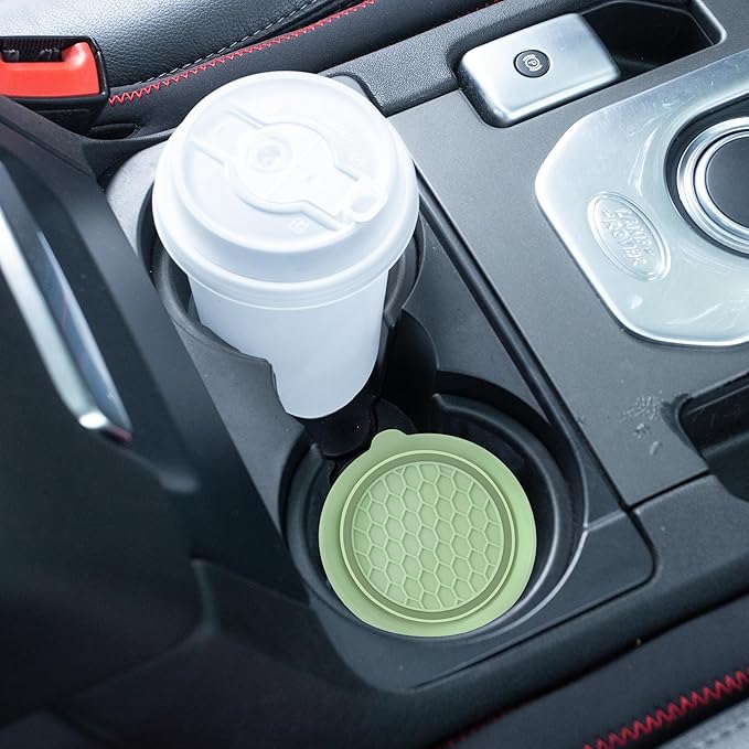 Amooca Car Cup Coaster Universal Automotive Waterproof Non-Slip Cup Holders Sift-Proof Spill Holder Car Interior Accessories 4 Pack Tea Green