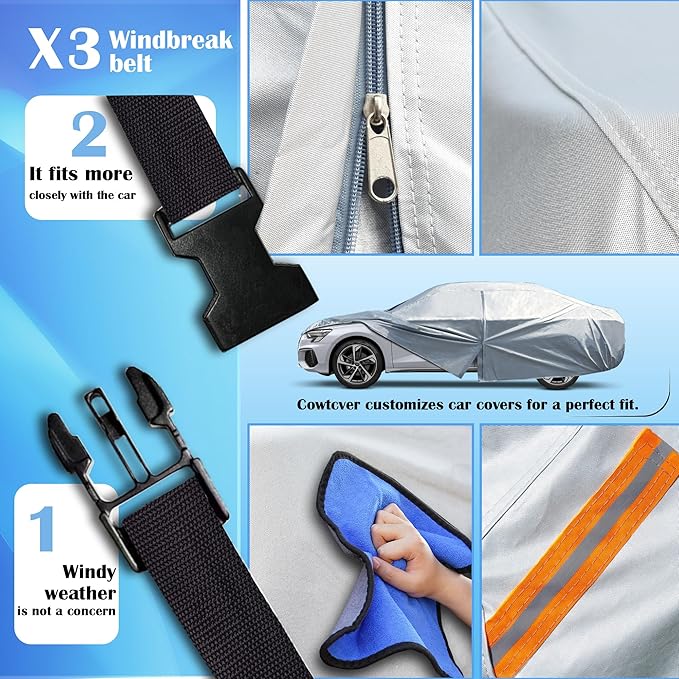 [2025 Upgrade] 10-Layer Waterproof Coupe Sports Car Cover. Full Outdoor Small Car Covers. Universal Fit for Mazda Miata MX5, Honda S2000. Kia Rio, Sun Snow Rain. Size A1 (up to 165 inch)