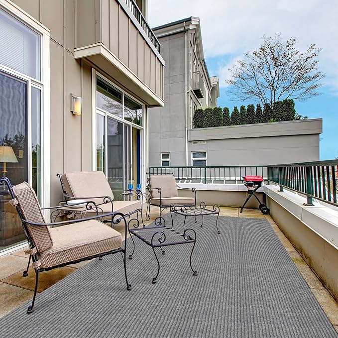 Ottomanson 3'11" x 8' Hallway Runner with Scraper Pile - Extra Durable Non-Slip Rug Mat for Indoor & Outdoor Use - Ideal for Kitchen, Entryway & Garage - High-Traffic Carpet, Gray