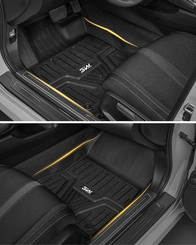 3W Floor Mats Fit for Honda Civic Sedan 2016-2021 & Hatchback 2017-2021 & Coupe 2016-2020, Custom Fit Floor Liner for 1st 2nd Row Full Set TPE All-Weather Car Liners